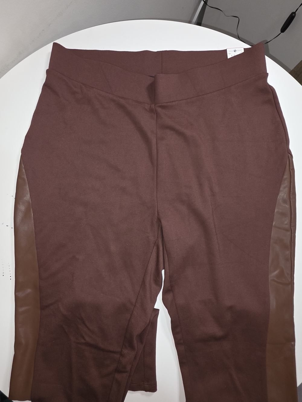 Ashley Stewart Brown Ponte Knit Jeans with Faux Leather Side Panels